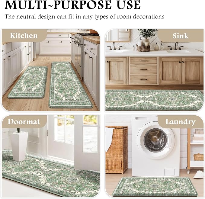 Boho Kitchen Mats for Floor 2 Piece Set Anti Fatigue Cushioned PVC Kitchen Rugs - Image 6