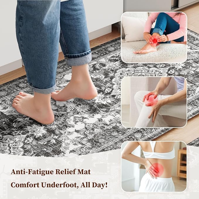Boho Kitchen Mats for Floor 2 Piece Set Anti Fatigue Cushioned PVC Kitchen Rugs - Image 3