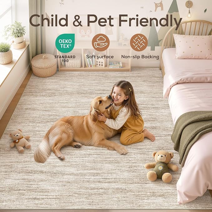 Nakagishi 7X9 Area Rugs Living Room: Washable Large Vintage Rug Neutral - Image 4