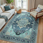 RELEANY Area Rugs 5'x8' Washable Non-Slip, Floral Vintage Distress Medallion by RELEANY