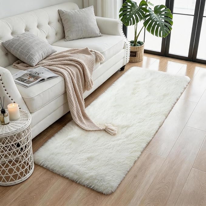 KCHOWUA Cream White Fluffy Area Rug - Image 6