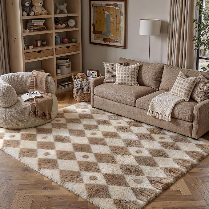 PureCozy Brown 5x7 Area Rug for Living Room Washable Non Slip Neutral Soft by PureCozy