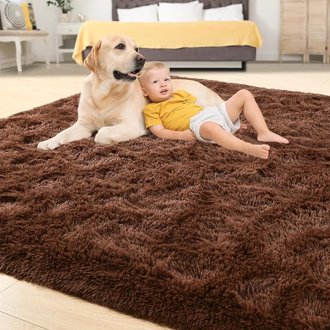 Tepook 5x8 Brown Area Rugs for Living Room Bedroom, Soft Fluffy Plush Shaggy - Image 4
