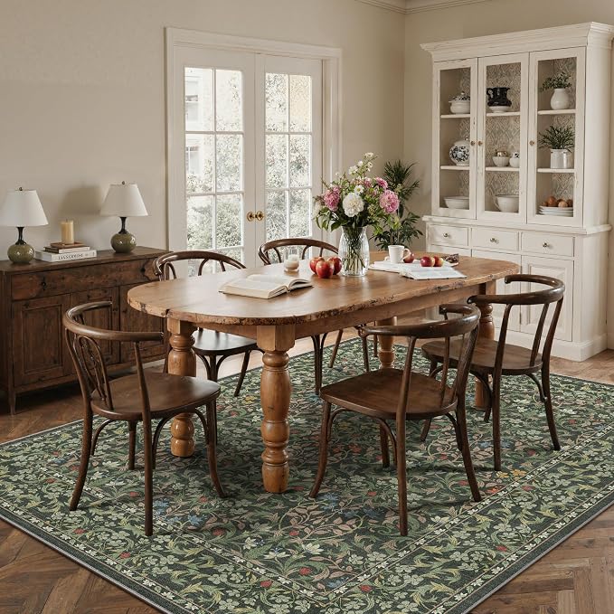 GENIMO 9x12 Washable Area Rug, Non-Slip Vintage Boho Floral Carpet, Soft - Image 4