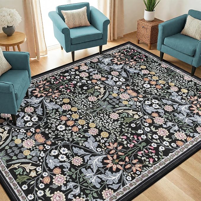 Area Rug Living Room Rugs: Floral 4x6 Washable Rug Vintage Soft Boho Non-Slip - Image 2