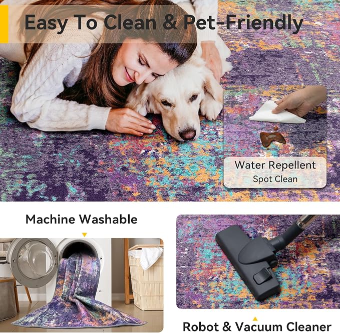 RELEANY Washable Area Rugs 6'x9' Non-Slip Modern Abstract Soft - Image 5