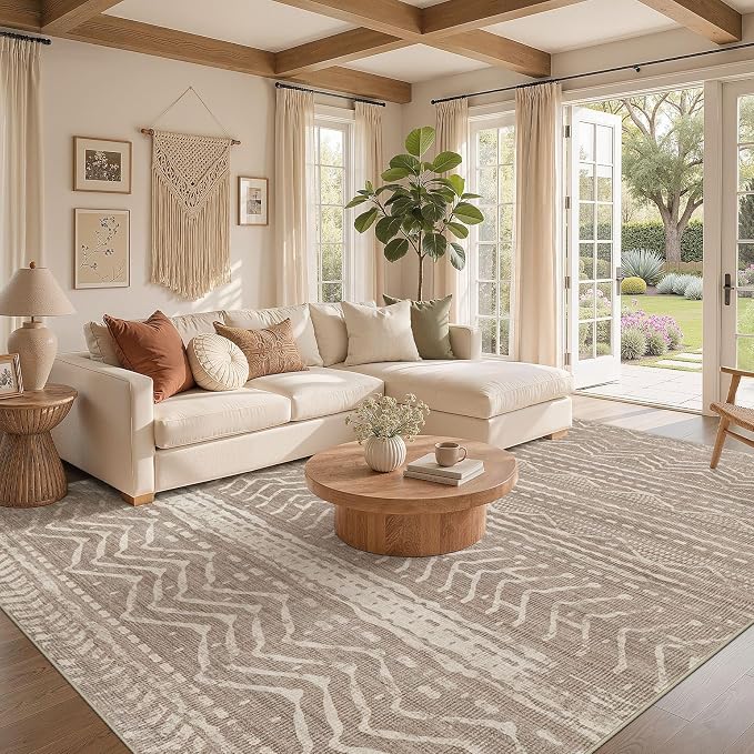 6x8 Area Rugs Living Room: Washable Boho Large Neutral Soft Rug Farmhouse Stain - Image 2