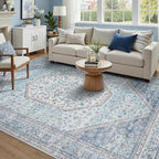DCX Machine Washable Blue and Beige Area Rug 6x9, Non Slip Stain Resistant by DCXWashableRug