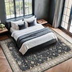Black Boho Living Room Rug 5x7, Washable Dark Vintage Moody Low Pile Non Slip - Image 6