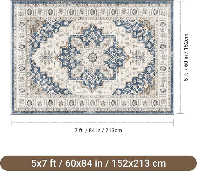 befbee 5x7 Area Rug for Living Rooms, Stain Resistant Neutral Washable Rugs for - Image 2