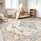 8x10 Area Rugs Living Room: Washable Boho Large Neutral Vintage Soft Rug Stain - Image 5