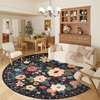 DUKINO Floral Round Rug, 6ft Washable Circle Rug, Non Slip Indoor Low Pile - Image 3