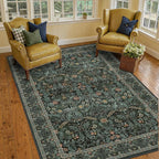 Floral 4x6 Boho Rugs for Living Room, Dark Green Washable Kitchen Floor Mats by Evyhood