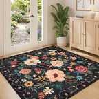 DUKINO 4x4 Square Area Rug, Floral Indoor Floor Washable Entryway Rug by DUKINO