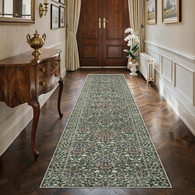 GENIMO Washable Floral Runner Rug 2x10, Non-Slip Long Hallway Carpet by GENIMO