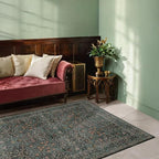 Washable Vintage 5x8 Living Room Rug, Dark Green Floral Area Rug - Image 6
