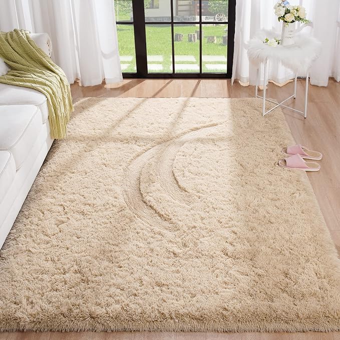BENRON Fluffy Beige Rugs for Living Room Bedroom 4x6, Soft Plush Fuzzy Shaggy by BENRON
