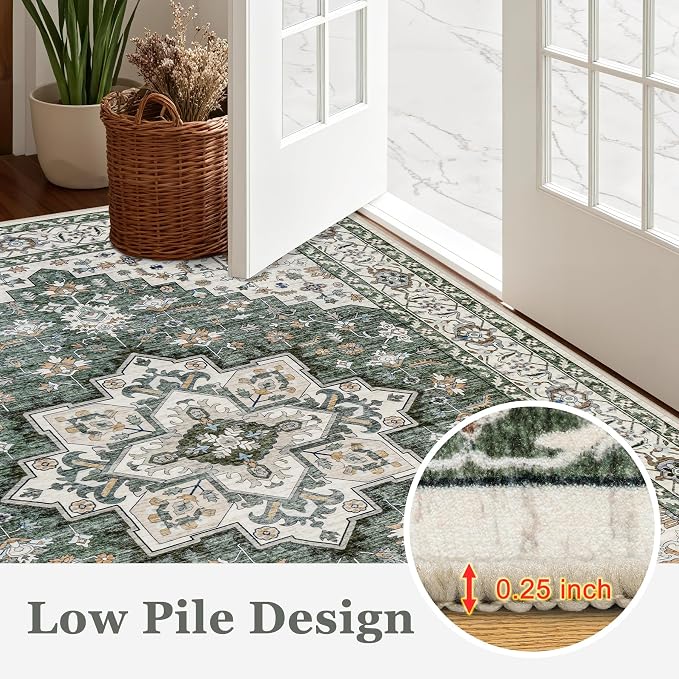 Round Area Rug for Living Room: 6ft Washable Vintage Boho Soft Thin Circle Rug - Image 8