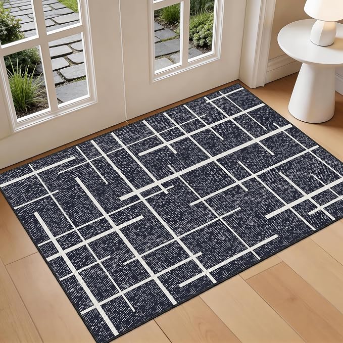 3x5 Washable Rug, Modern Distressed Stripe, Small Area Rug Non Slip, Woven Thin - Image 8