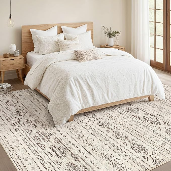 Nakagishi 7x9 Area Rug Living Room: Washable Boho Large Neutral Soft Farmhouse - Image 6
