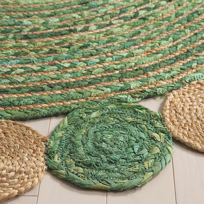 SAFAVIEH Cape Cod Collection 6' Round Green/Natural CAP201Y Handmade Boho - Image 3