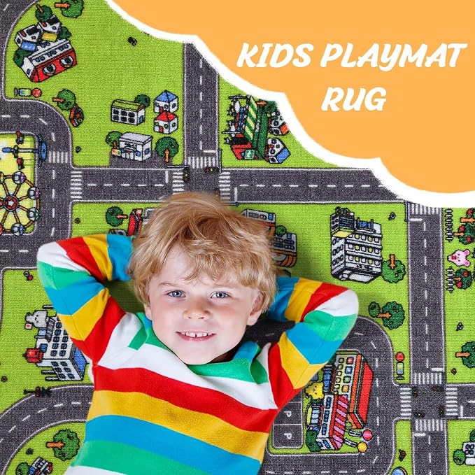 Kids Rug for Playroom Classroom, 4x6 Non Slip Kids Car Road Traffic Playmat for - Image 3