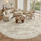 Soalmost 9x9 Brown Round Rug 9ft Living Room Circle Rug Vintage Round Area Rug by Soalmost