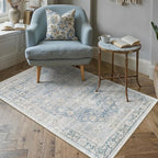 3x5 Washable Neutral Area Rug Blue Vintage Entryway Bathroom Carpet Non-Slip by WondRg