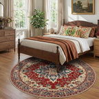 RELEANY Area Rugs Round 8ft Washable Non-Slip, Floral Vintage Distress - Image 3