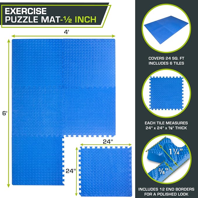 ProsourceFit Exercise Puzzle Mat ½-inch, EVA Interlocking Foam Floor Tiles - Image 2
