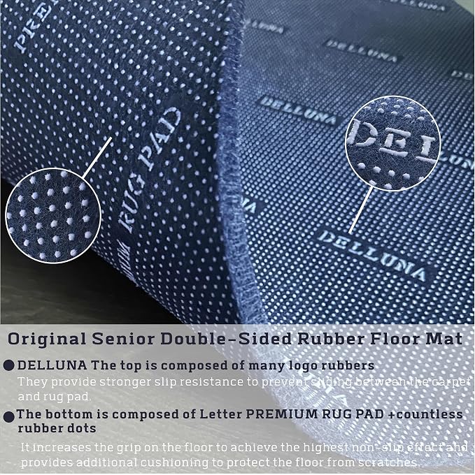 DELLUNA Non-Slip Area Rug Pad 1/4" Thick Double Side Rubber + Felt, Adds - Image 3