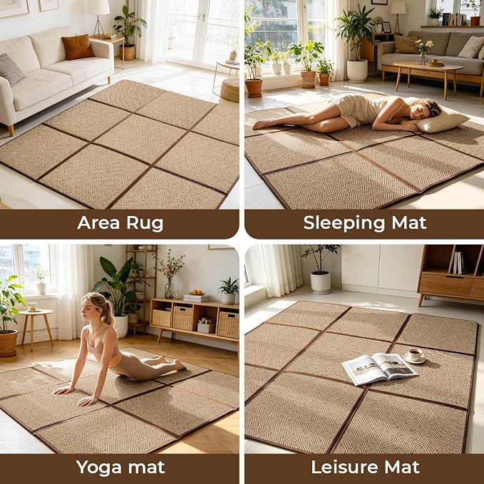 71'' x 71'' Large Japanese Tatami Mat, 0.47'' Thickness Foldable Rattan - Image 6