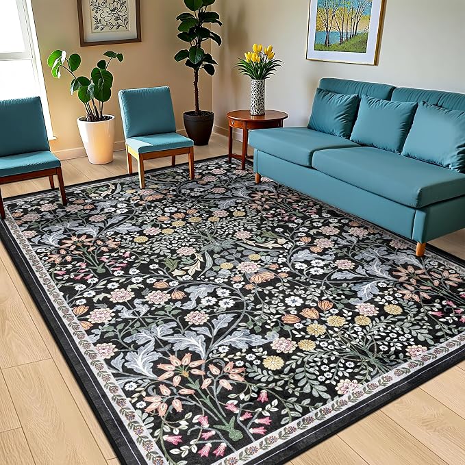 10x12 Area Rugs for Living Room: Floral Washable Rug Vintage Large Soft Boho - Image 2