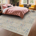 Vintage Washable Beige Blue 10x14 Rug - Image 3