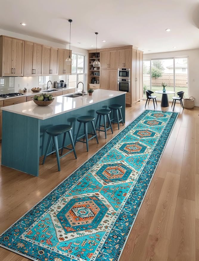 SERISSA Runner Rug for Hallways, Extra Long Boho Rug Ultra Soft Vintage Blue - Image 2