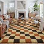 PureCozy Checkered Rug 8x10 for Living Room, Colorful Modern Shag Rug Washable by PureCozy