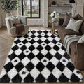 PureCozy Checkered Rug 5x8 Fluffy Shag Living Room Black and White Area Rug by PureCozy