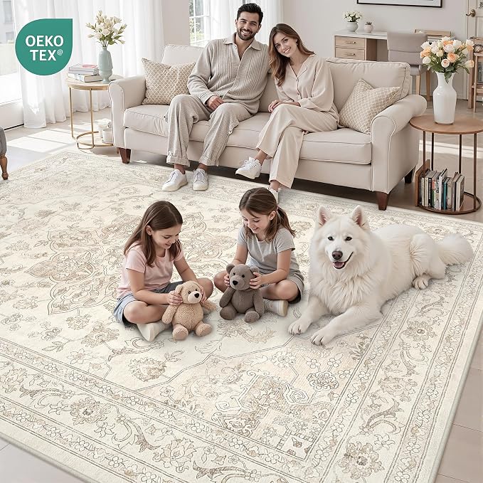 10x12 Area Rug for Living Room: Vintage Boho Neutral Washable Rug Indoor Soft - Image 7
