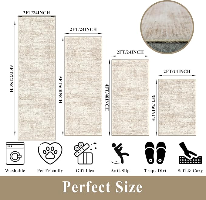 4 Piece Washable Kitchen Rug Set, Non Slip Kitchen Mats - Image 2