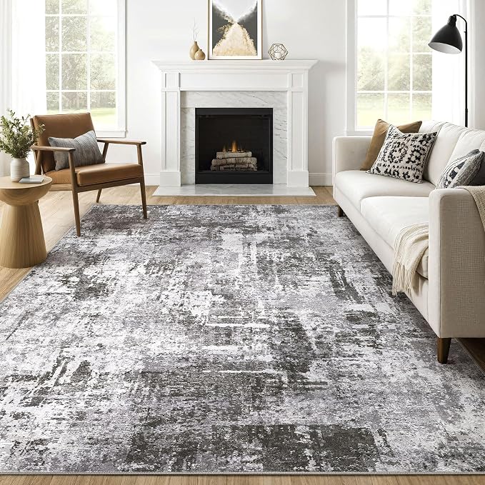 7x10 Area Rug Living Room: Washable Large Abstract Modern Soft Stain Resistant by LOONGRUG