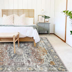 CHAMPLANT Area Rug 6x9 Washable Rug Brown Grey Vintage Traditional Distressed - Image 2