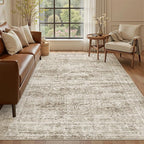 Soalmost 5x8 Area Rugs Brown Low Pile Indoor Washable Trendy Faded Style Rugs by Soalmost