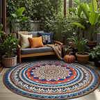jinchan Mandala Round Rug 8ft Blue Rustic Boho Washable Rug Tribal 8' Round - Image 9