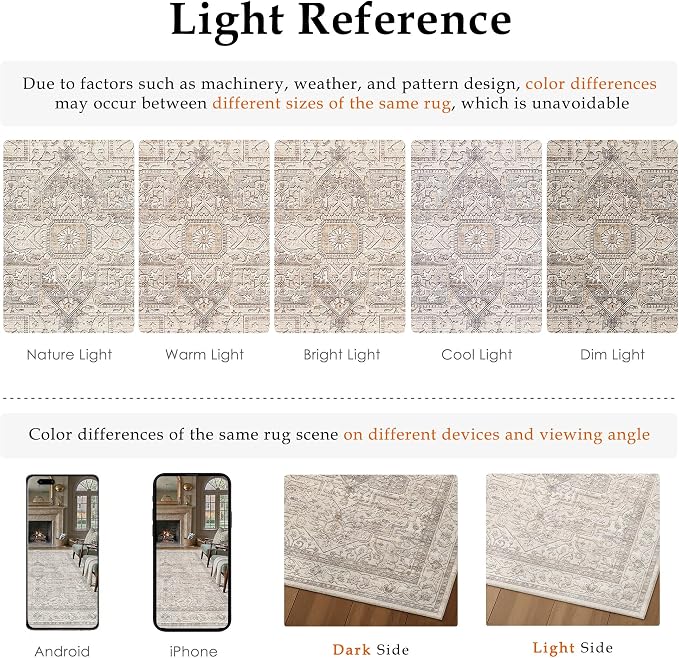3x5 Washable Vintage Area Rug Beige Oriental Soft Entryway Throw Rug Neutral - Image 6