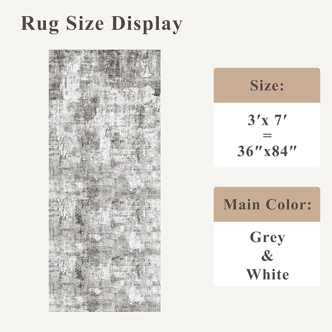 3x7 Washable Non-Slip Kitchen Runner Rug – Modern Abstract Neutral Beige & Gray - Image 2