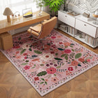 Rugcomf Area Rug 4x6 Rug Washable Boho Rugs Non Slip Low Pile Floral Small - Image 6