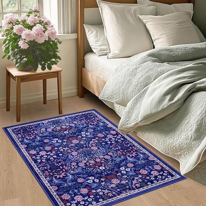 Entryway Rug 2X3 Small Rugs: Floral Washable Door Mat Vintage Soft Low Pile - Image 3