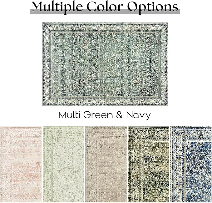 Dark Green Area Rugs 8x10 for Living Room Washable Non Slip Low Pile Blue and - Image 6