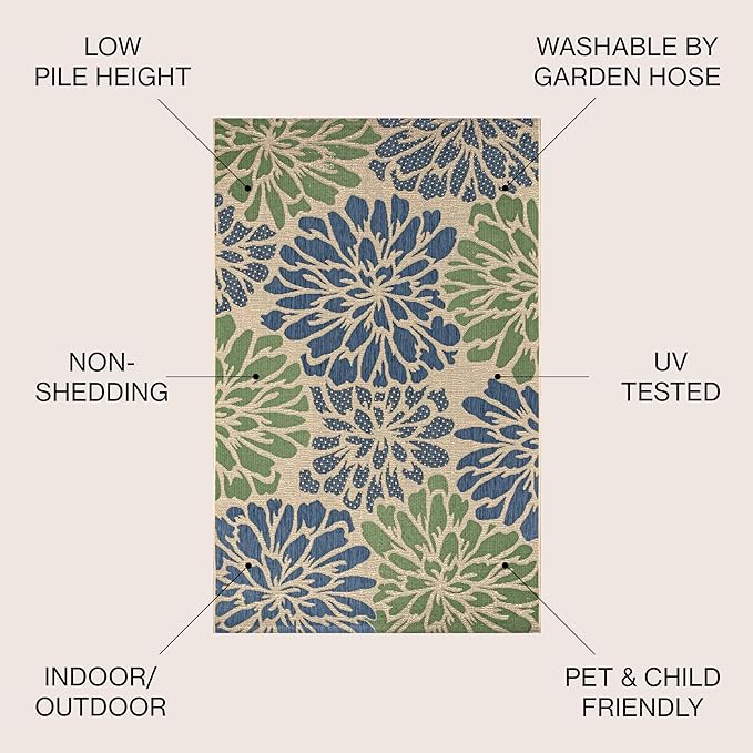 JONATHAN Y Floral Textured Weave Indoor Outdoor Square Area Rug 4X4 Navy/Green - Image 2