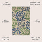 JONATHAN Y Floral Textured Weave Indoor Outdoor Square Area Rug 4X4 Navy/Green - Image 2